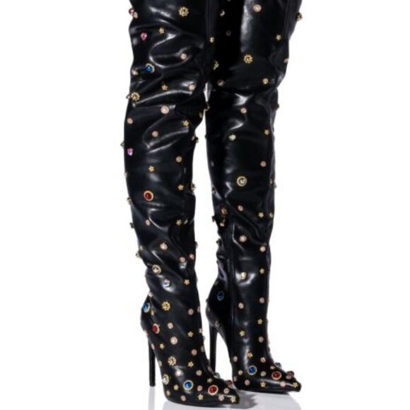 AZALEA WANG " JEWELED JOURNEY " EMBELLISHED ABOVE THE KNEE BOOT (BRAND NEW !!!!! - Picture 1 of 8